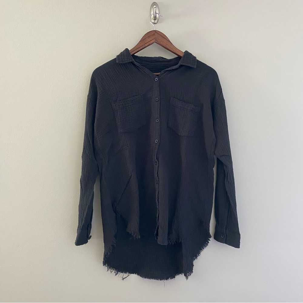 THREAD & SUPPLY Long Sleeve Black Button Up with Distressing Size S